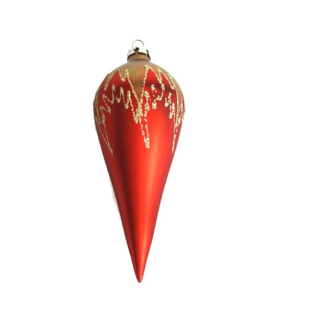 Red Mercury Glass Icicle with Gold Details Christmas Ornament